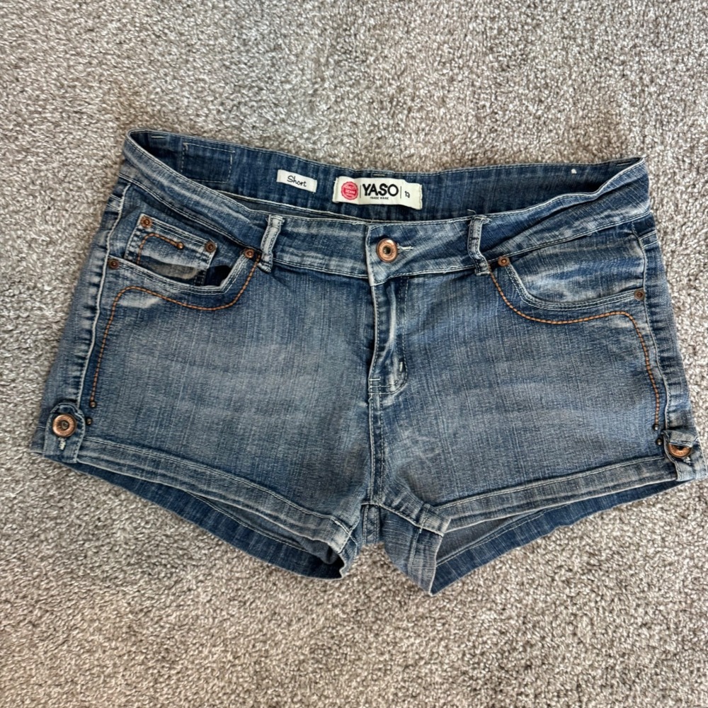 Y2K Low Rise Mcbling YASO Denim Jean Shorts Size 13 Blue